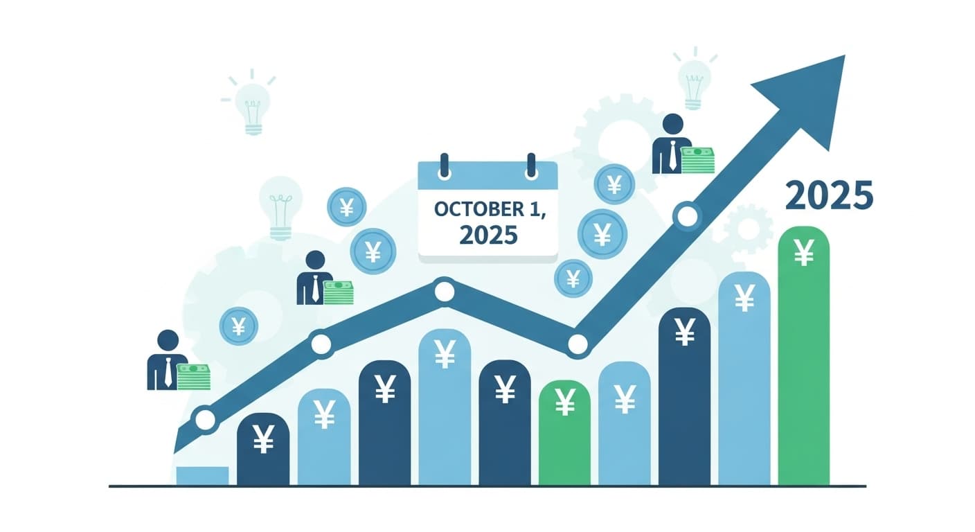 2025年10月1日の最低賃金引上げを示すグラフと上昇トレンド